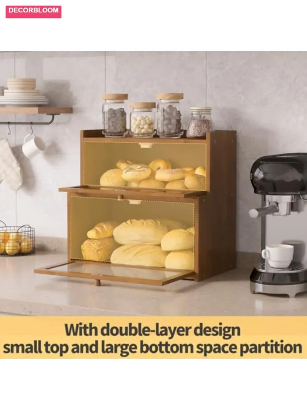 Double Layer Bamboo Bread Box with Window